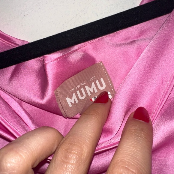 Show Me Your MuMu Jodie Off Shoulder Ruched Pink Satin Dress Size XS - Picture 8 of 9